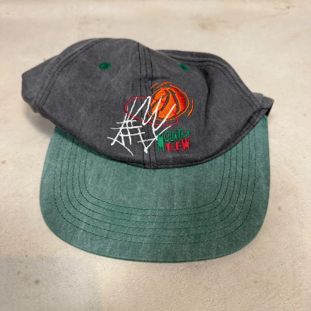 Vintage Mountain Dew Basketball Hat Mens Gray Green Snapback Made in USA Cap